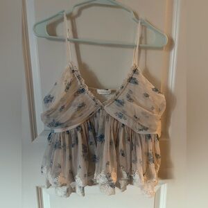 Altar'd State Blue Floral Cream Camisole